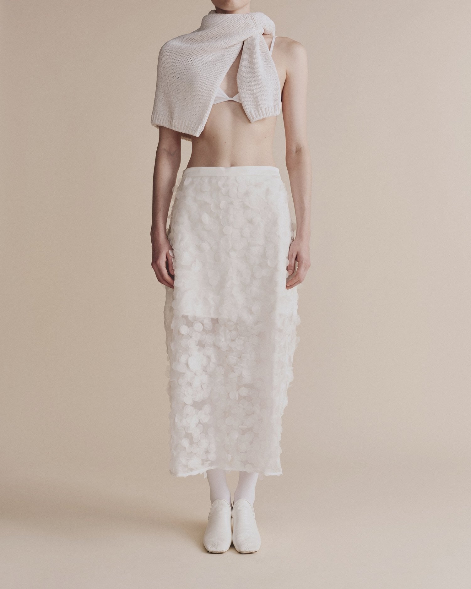 Appliqued Midi Skirt in White, from Mijeong Park