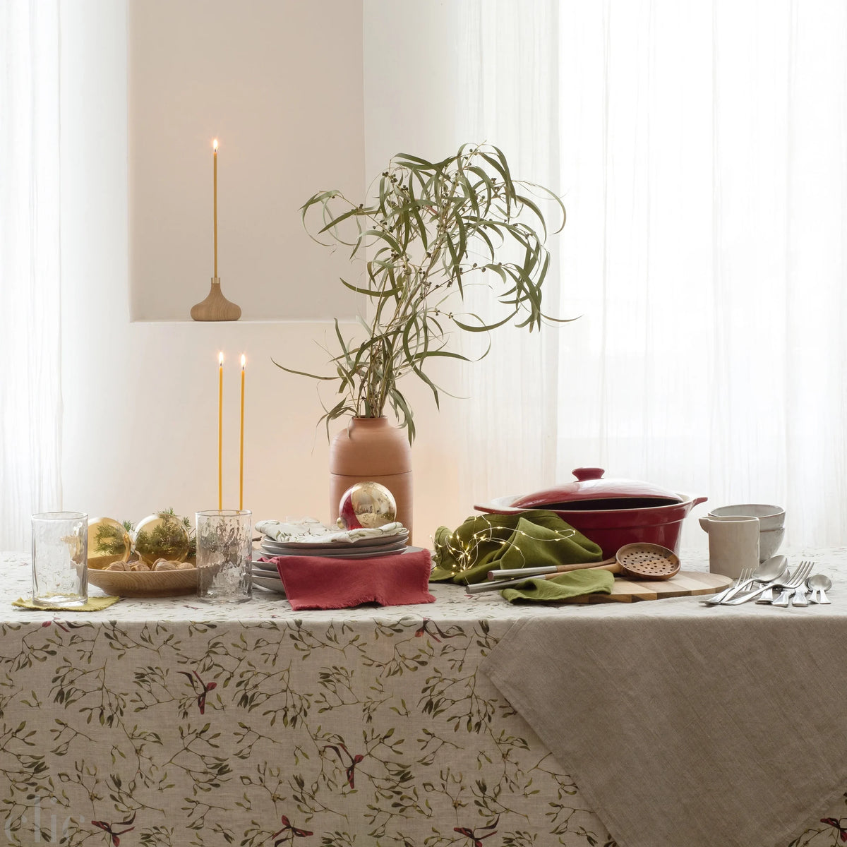 Mistletoe Natural Linen Tablecloth, from Linen Tales
