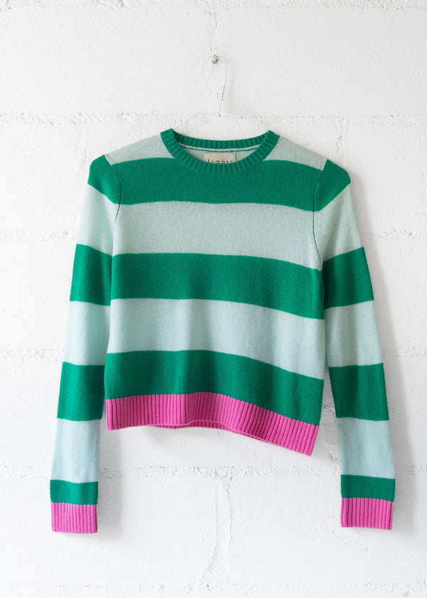 Cashmere Contrast Stripe Crew Sweater in Emerald, from Jumper 1234