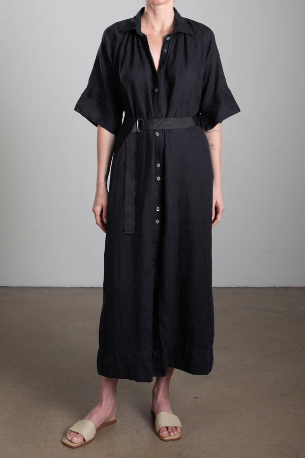 Mona Dress in French Linen in Black, from Pharaoh