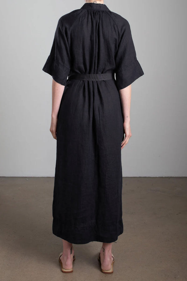 Mona Dress in French Linen in Black, from Pharaoh