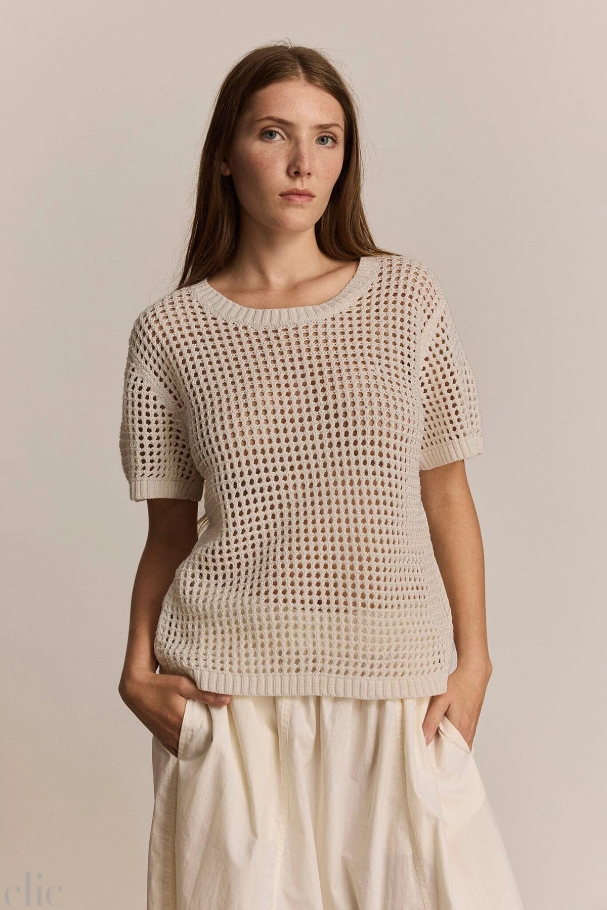 Jacob Mesh Tee in Ivory, from M. Patmos