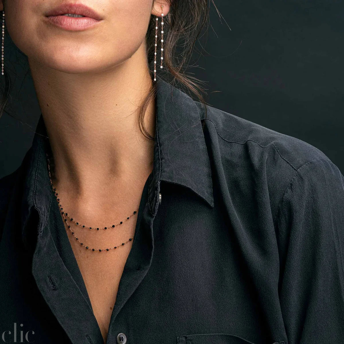 Classic Gigi Black Necklace, Yellow Gold from Gigi Clozeau