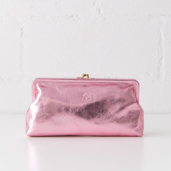 Manuela Clutch in Metallic Pink, from IL Bisonte