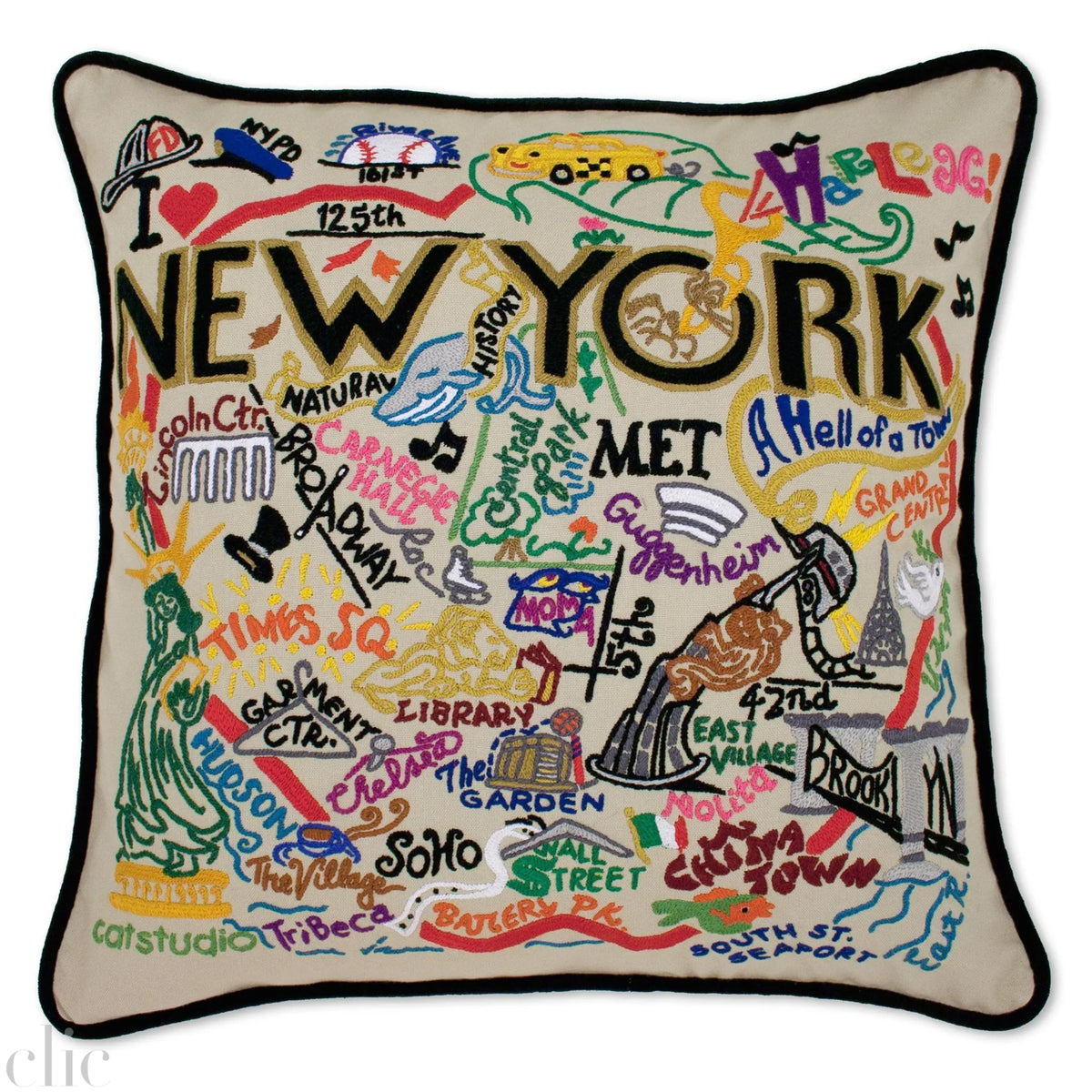 New York City Embroidered Pillow