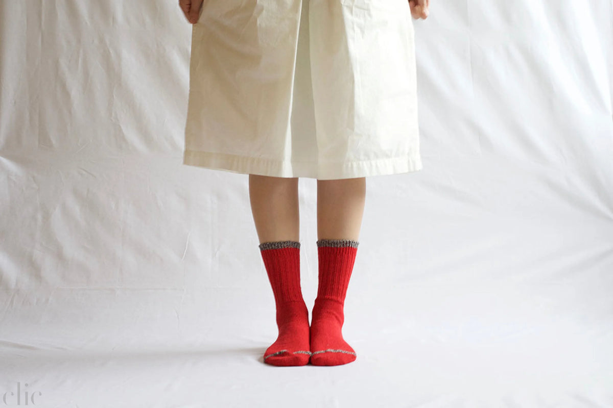 Silk Cotton Socks in Red, from Nishiguchi Kutsushita