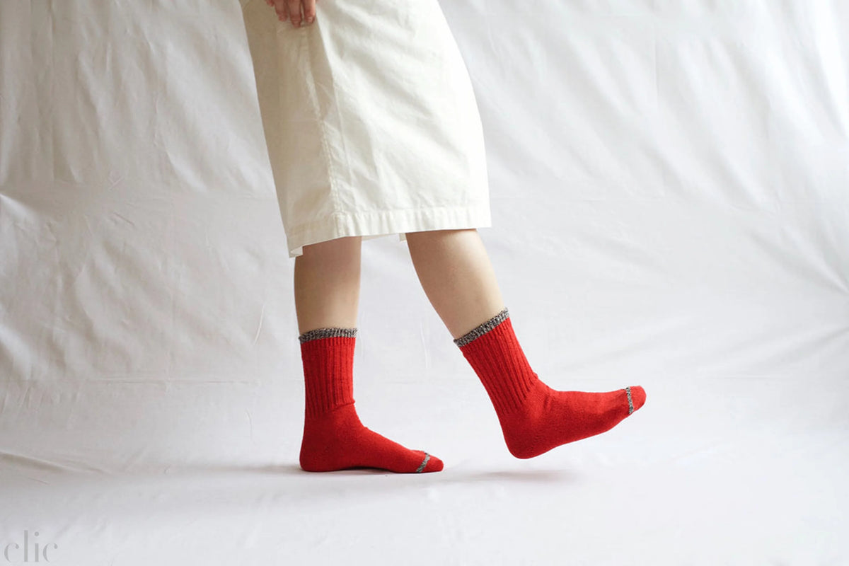 Silk Cotton Socks in Red, from Nishiguchi Kutsushita
