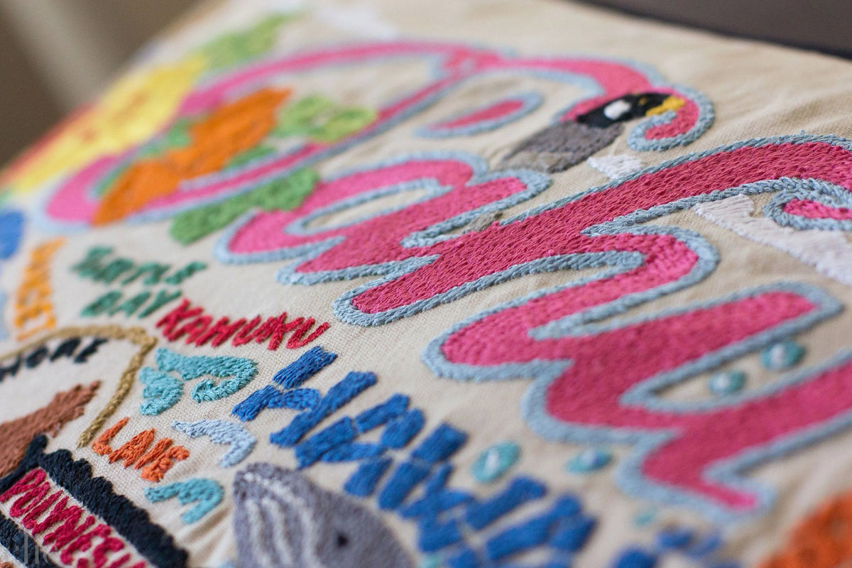 Oahu Hand-Embroidered Pillow