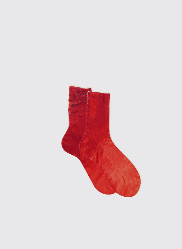 Ribbed Laminated Socks in Red, from Maria La Rosa