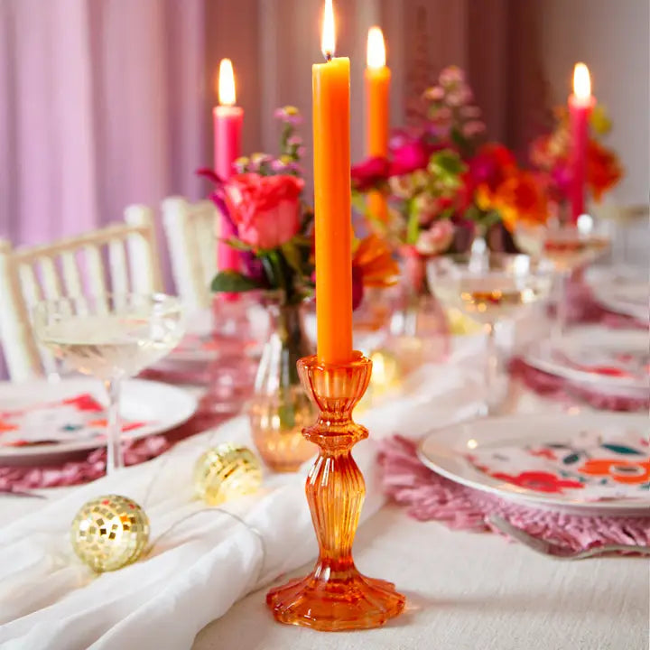 Glass Boho Candlestick Holder in Orange, from Talking Tables