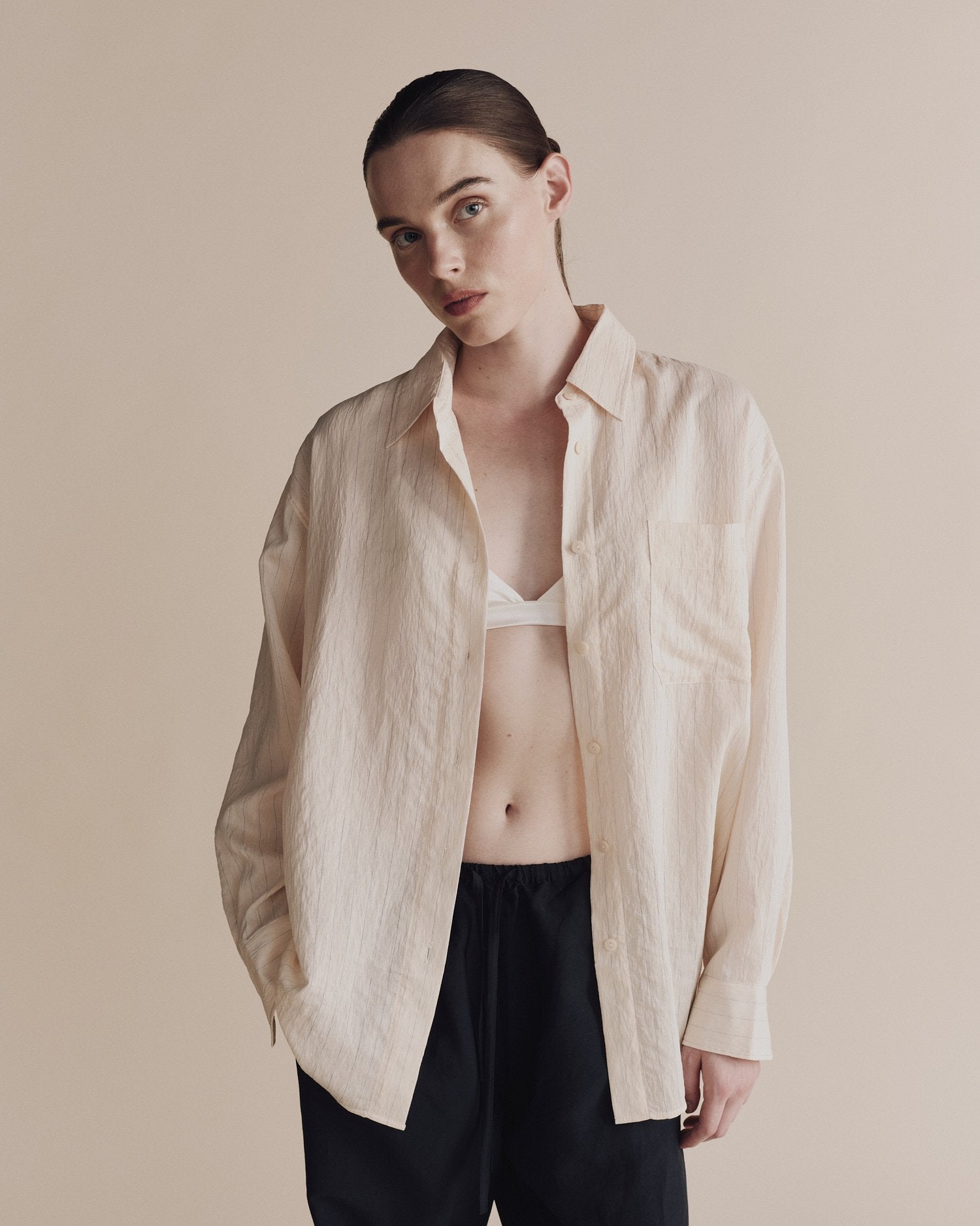 Stripe Oversize Shirt in Cream, from Mijeong Park