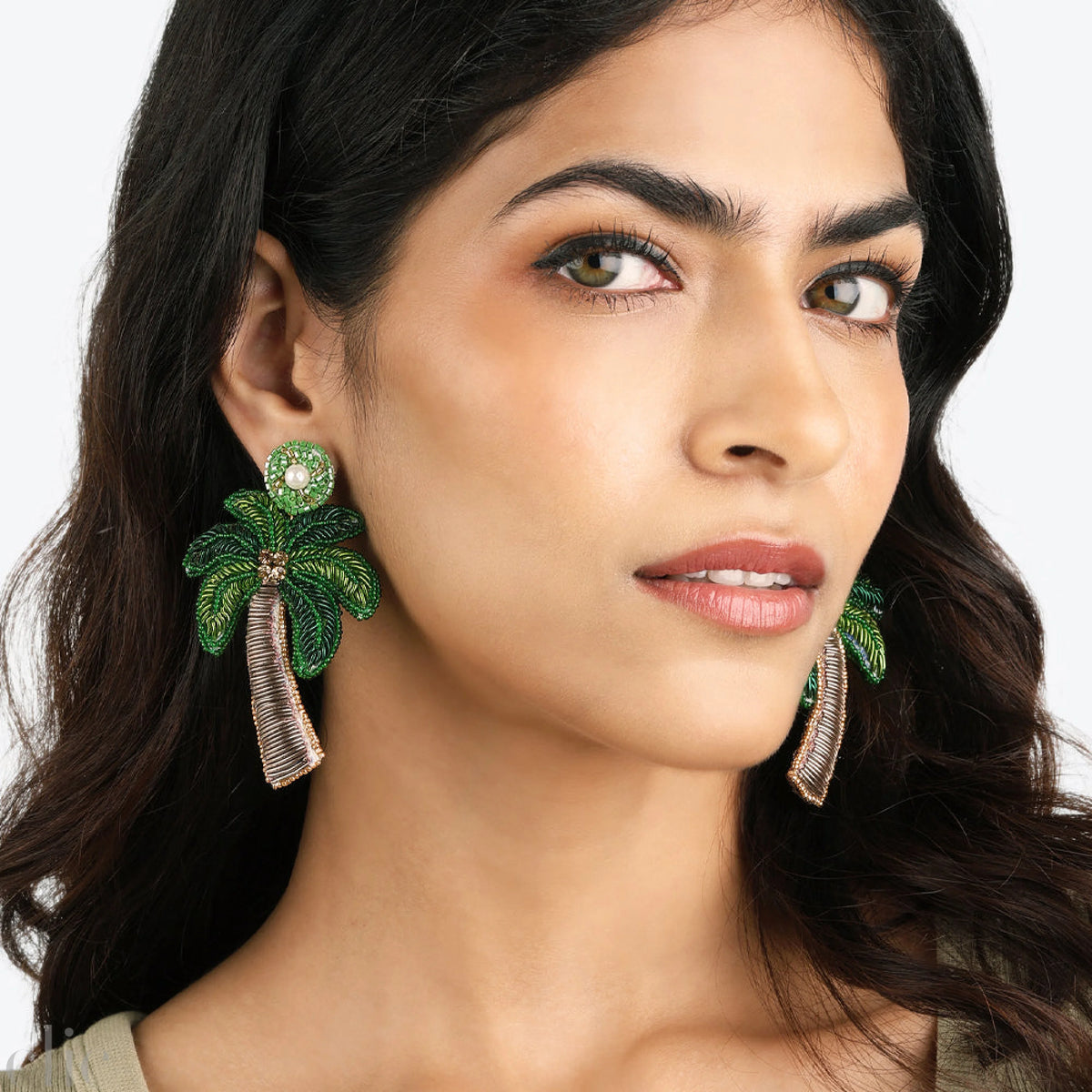 Palm Tree Earrings in Green, from Olivia Dar