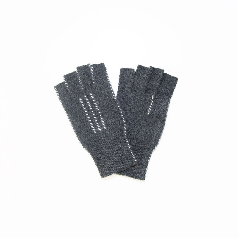 Cashmere Fingerless Stitch Gloves in Charcoal Ivory, from Meg Cohen