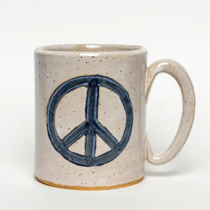 Ceramic Peace Sign Mug in Ivory and Black, from White Squirrel Clayworks