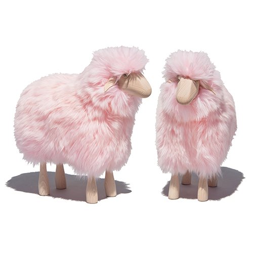 Life Sized Sheep Stool in Pink Fur and Beech Wood