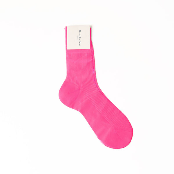 Ribbed Laminated Socks in Pink Fluo, from Maria La Rosa