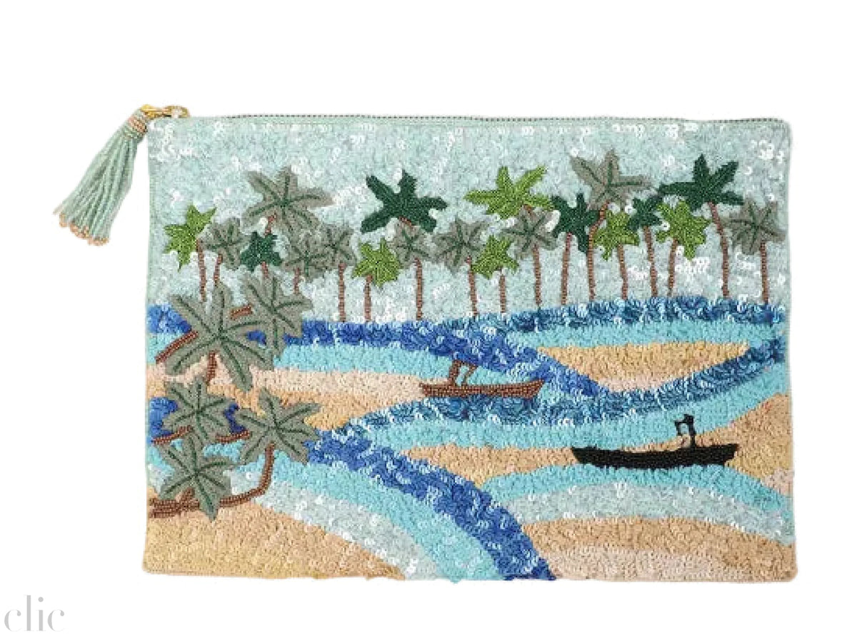 Postcard Sequins Pouch in Beige, from Olivia Dar