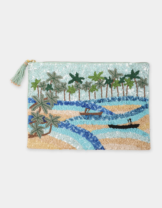 Postcard Sequins Pouch in Beige, from Olivia Dar