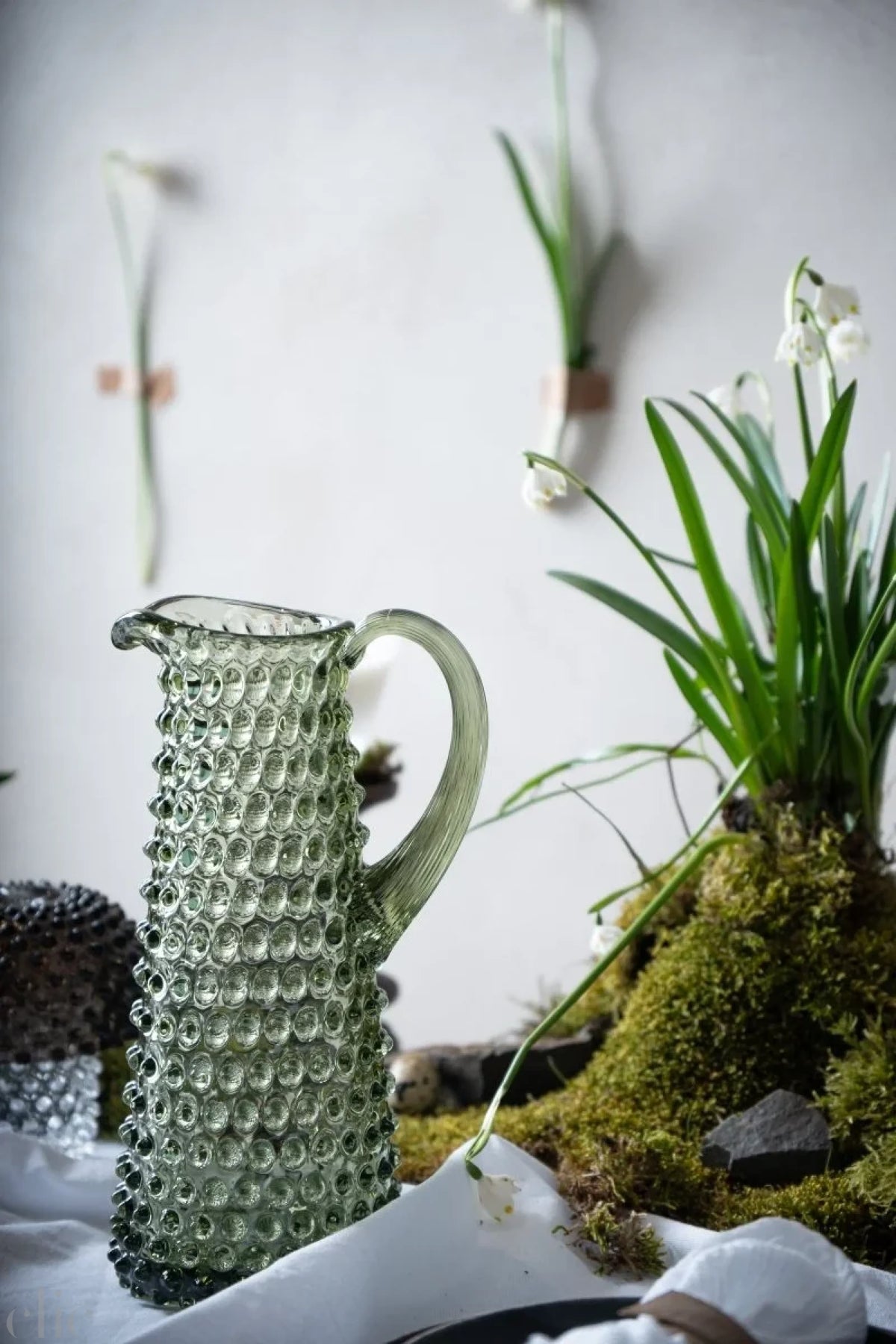 Tall Hobnail Jug in Olive Green