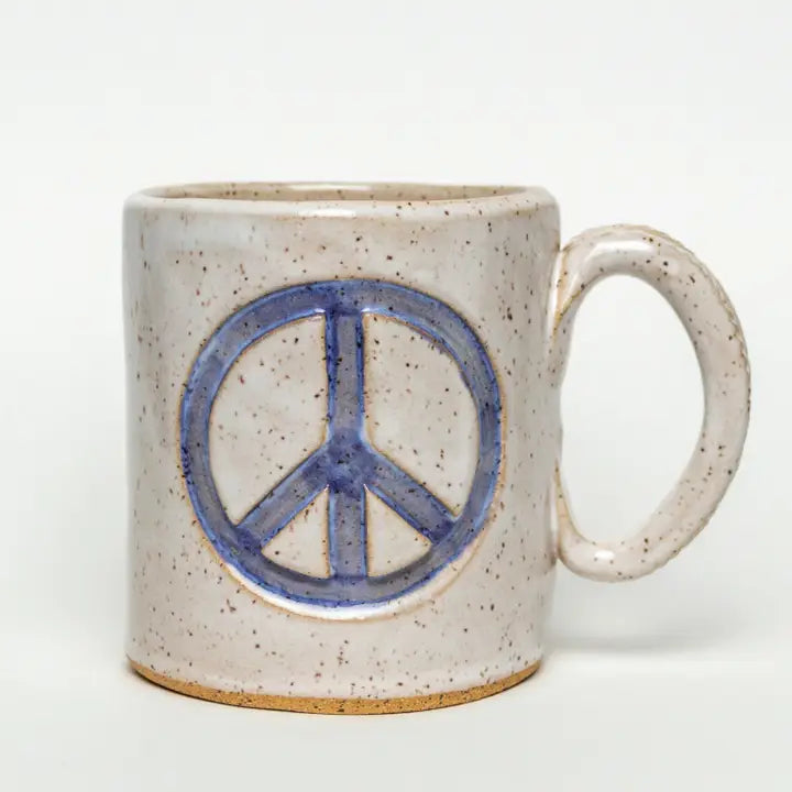 Ceramic Peace Sign Mug in Ivory and Purple, from White Squirrel Clayworks