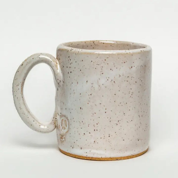 Ceramic Peace Sign Mug in Ivory and Purple, from White Squirrel Clayworks