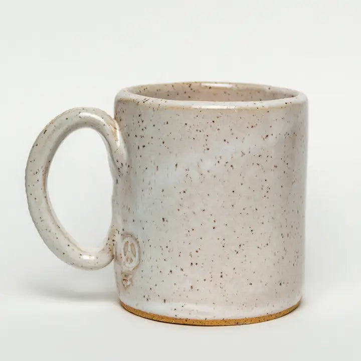 Ceramic Peace Sign Mug in Ivory and Purple, from White Squirrel Clayworks