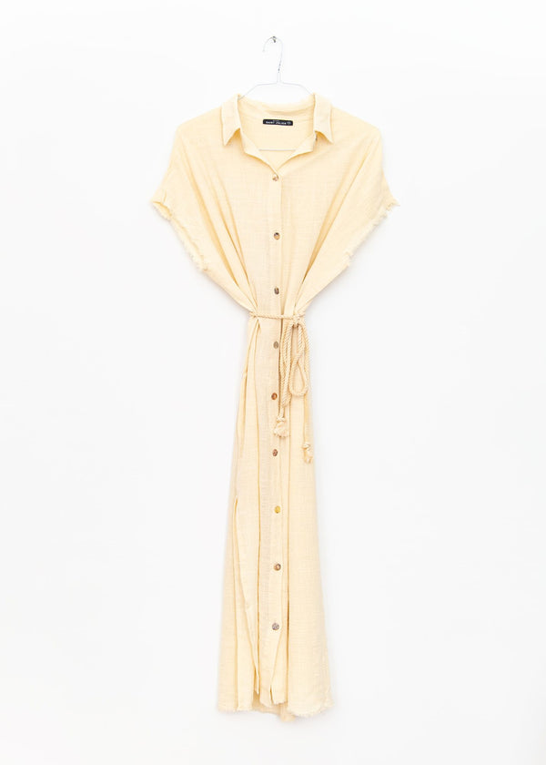 Mykonos Long Shirt Dress in Cream, from Maison Saint Julien