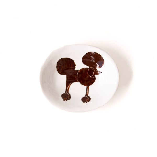 Small Oval Poodle Dish in White and Brown, from Gemma Orkin Ceramics