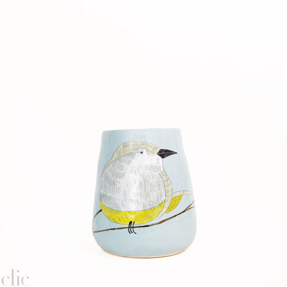 Medium Yellow Bird Vase 5 in Blue, from Gemma Orkin Ceramics