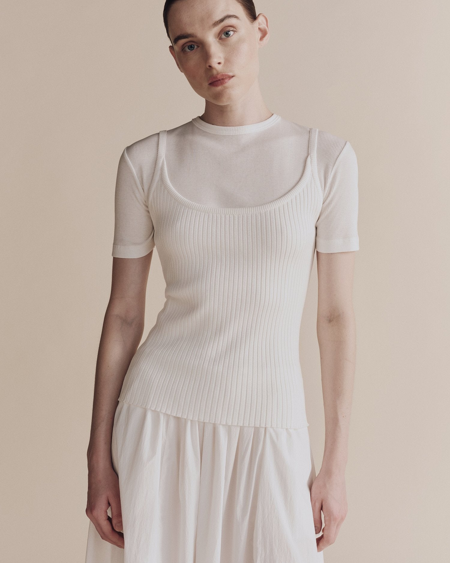 Ribbed Knit Tank in White, from Mijeong Park