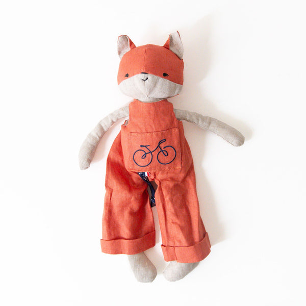 Linen Fox Plush with Overalls, from Mailou Tradition