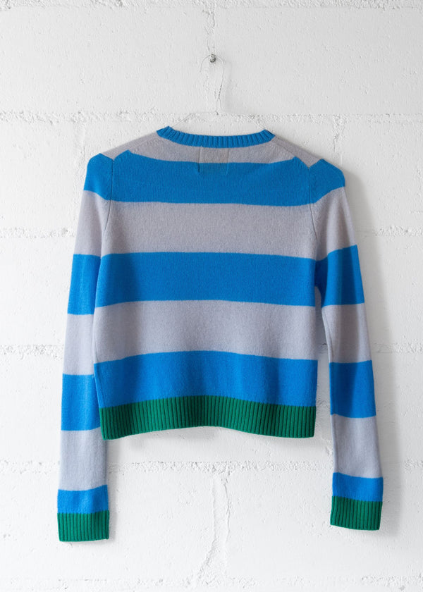 Cashmere Contrast Stripe Crew Sweater in Sky Fog, from Jumper 1234