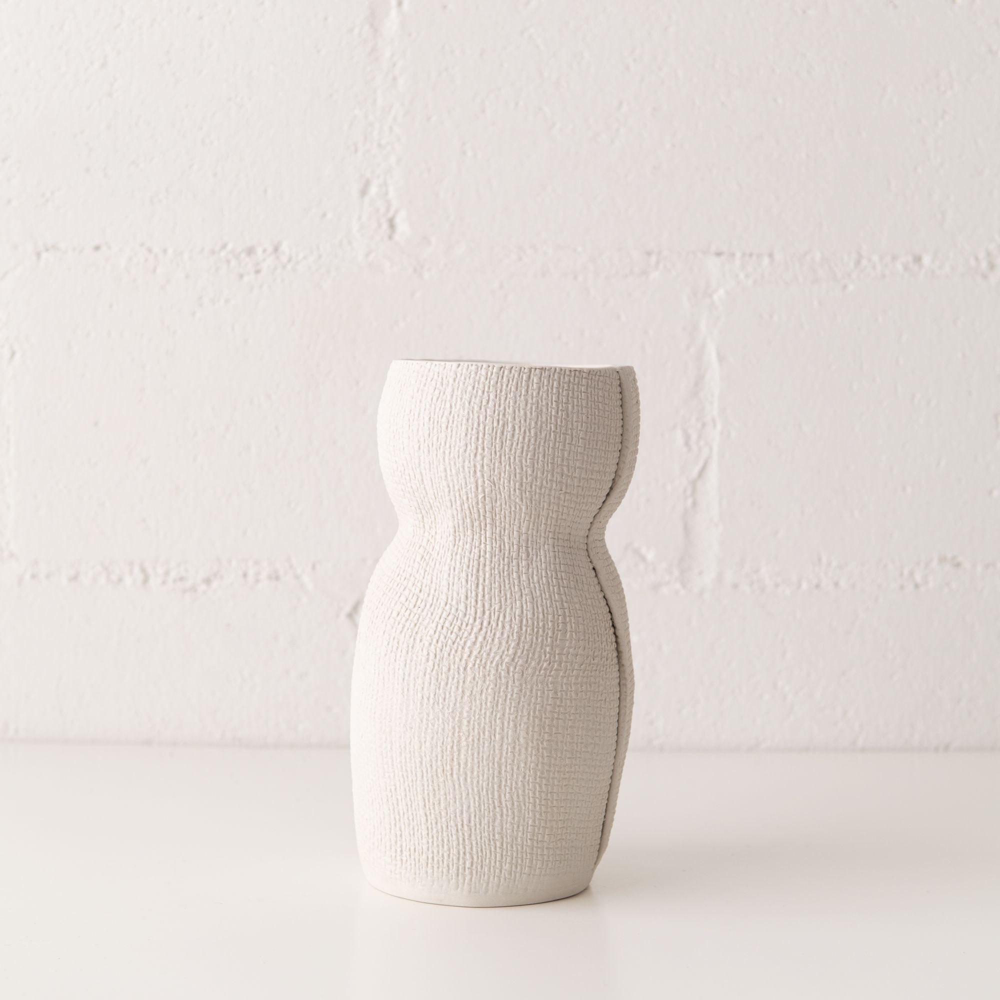 Burlap Curvy Vase in White, from CYM Ceramics
