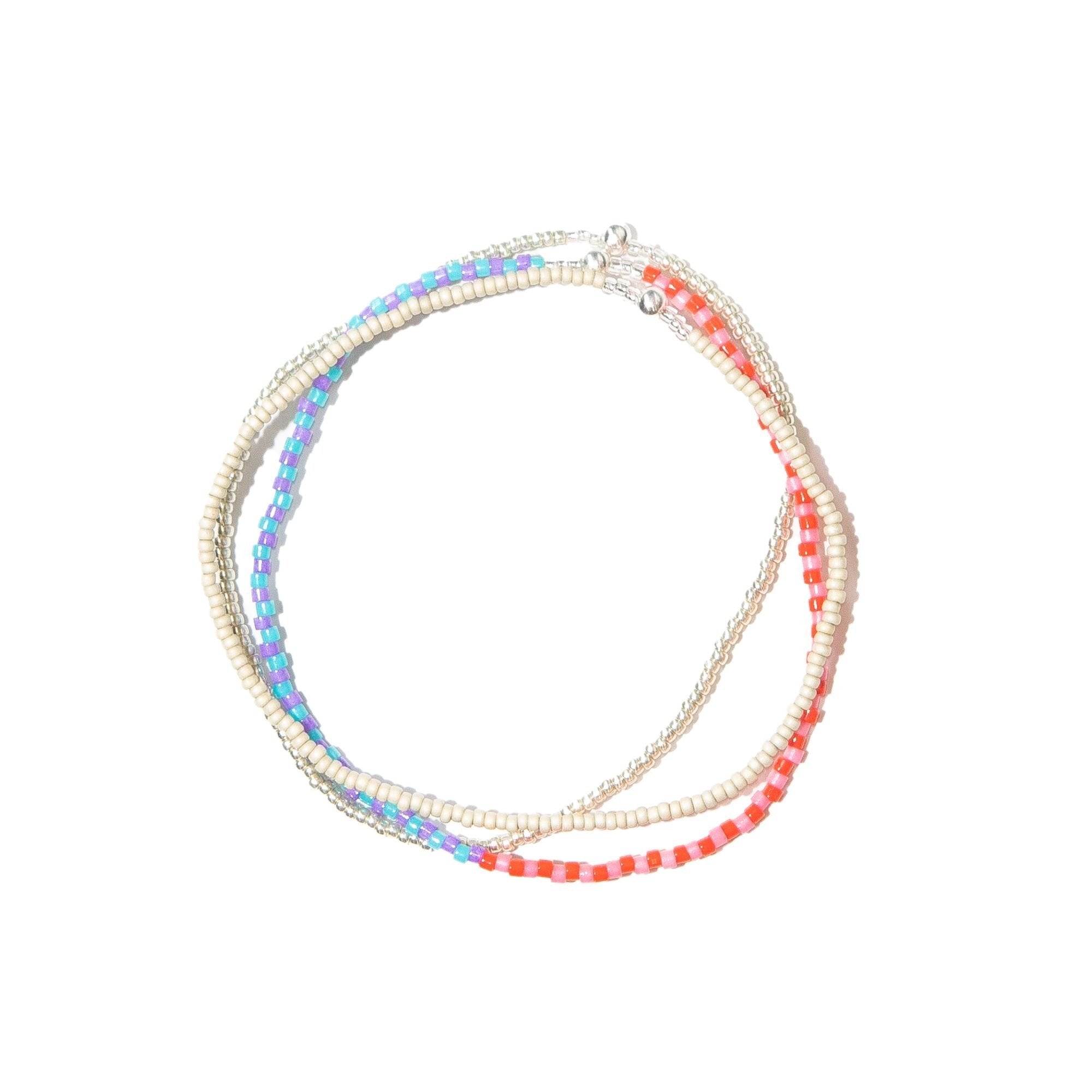 Lilac, Red, and Gold Stacked Beaded Bracelet, from Templestones