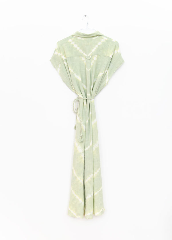 Mykonos Long Shirt Dress in Tie Dye Powder Green, from Maison Saint Julien