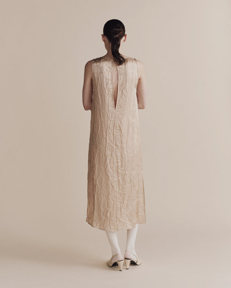 Creased Satin Midi Dress in Beige, from Mijeong Park