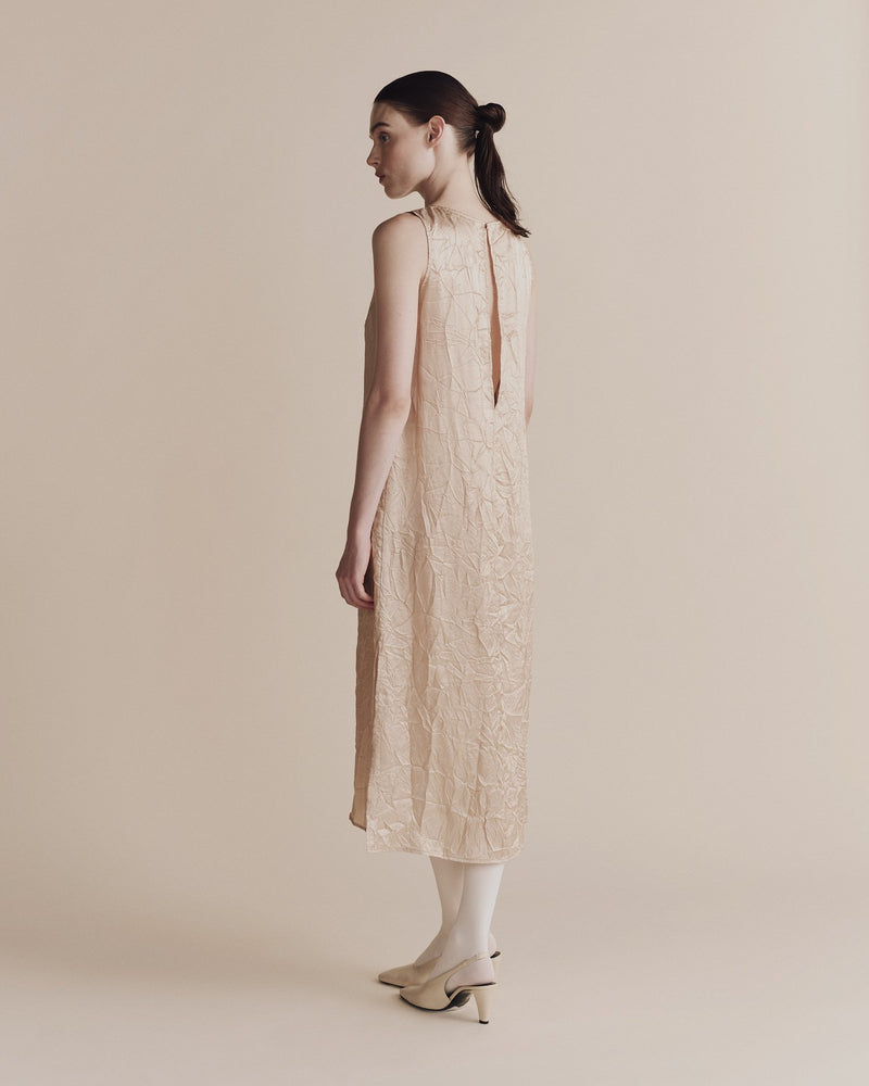 Creased Satin Midi Dress in Beige, from Mijeong Park