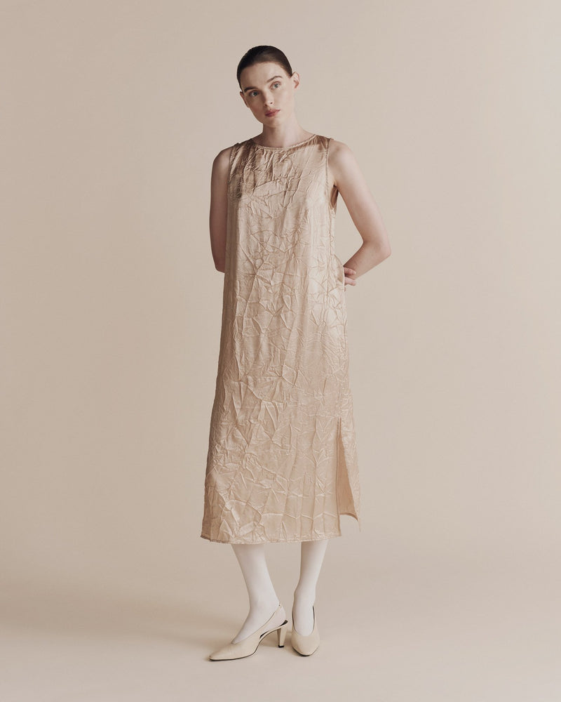 Creased Satin Midi Dress in Beige, from Mijeong Park
