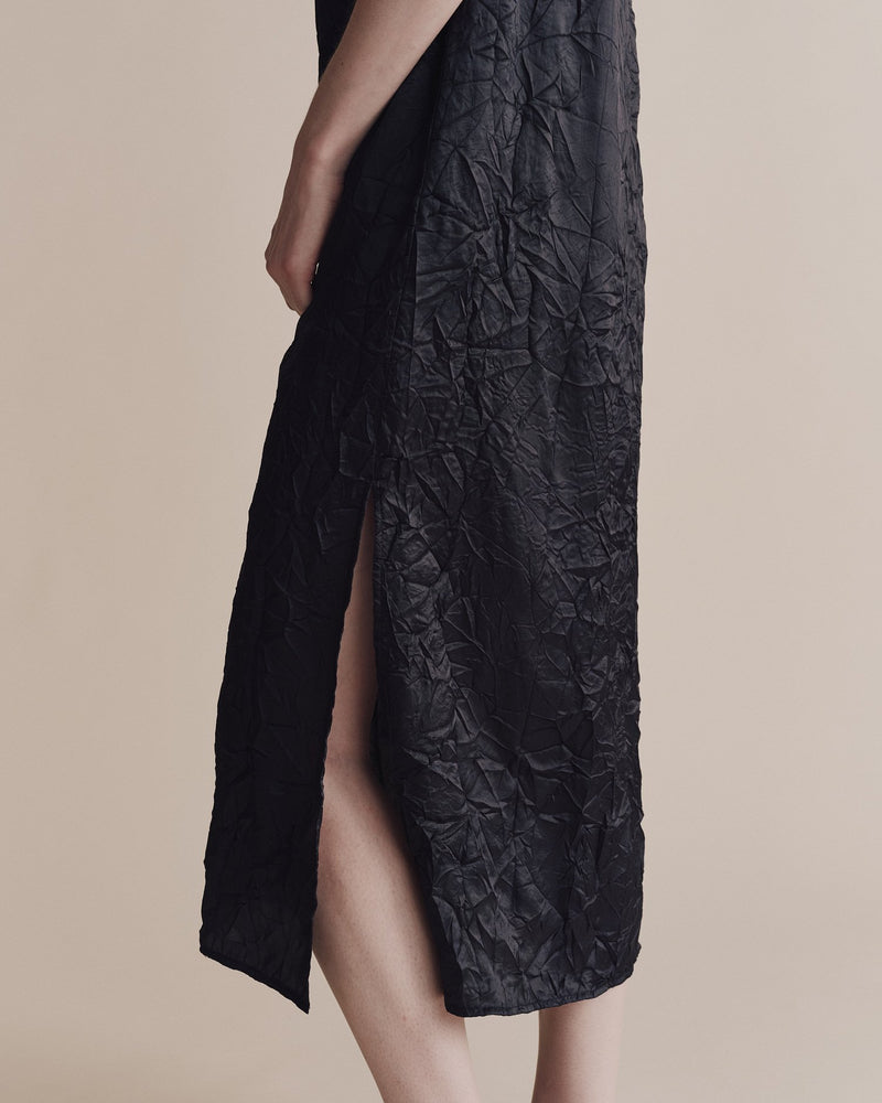 Creased Satin Midi Dress in Navy, from Mijeong Park