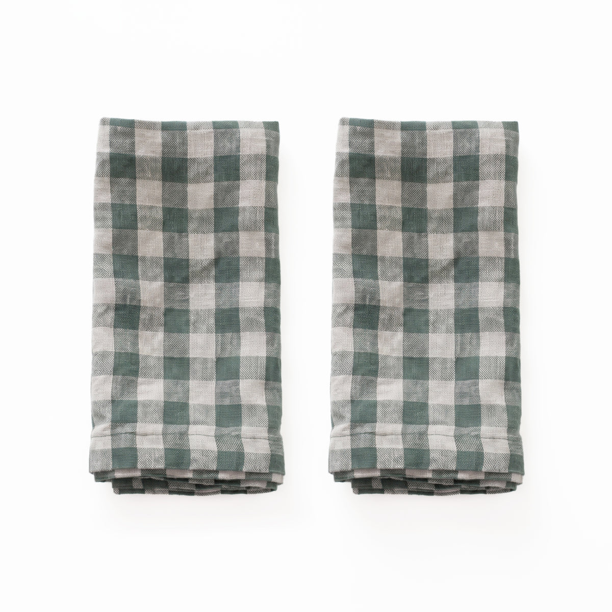 Set of 2 Gigham Linen Napkins 18x18 in Forest Green, from Linen Tales