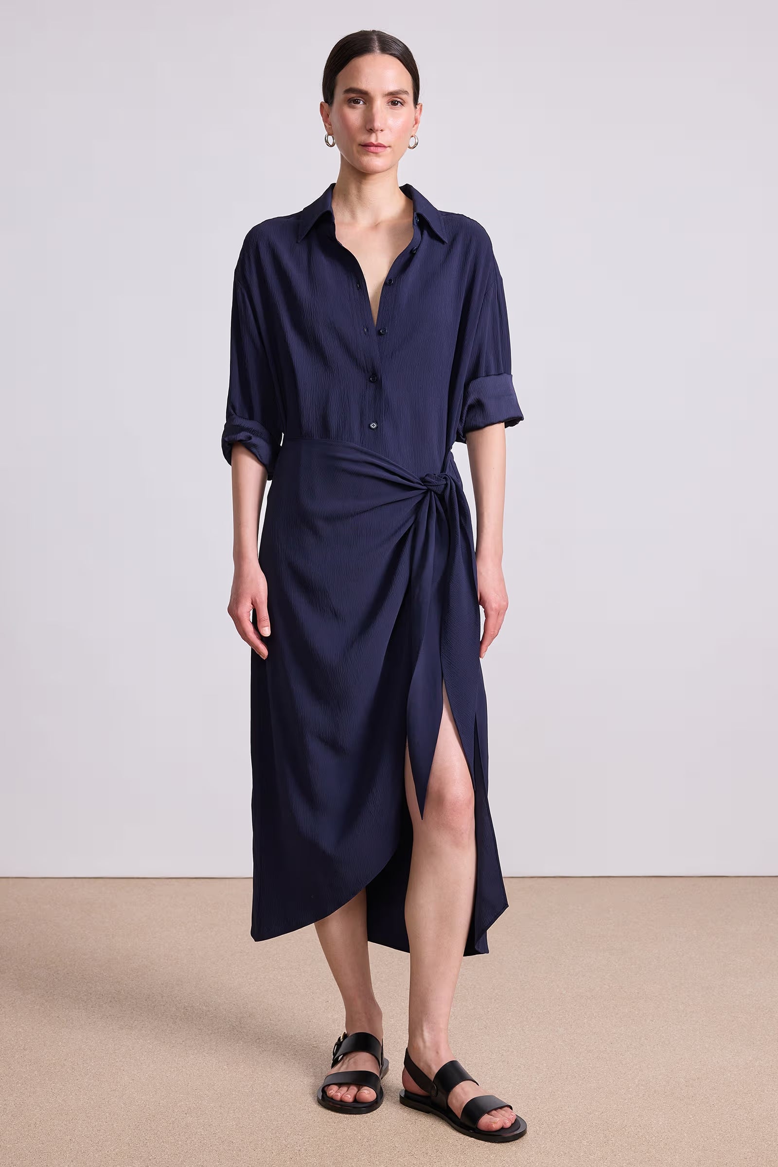 Alessandra Sarong Shirt Dress in Midnight, from Apiece Apart
