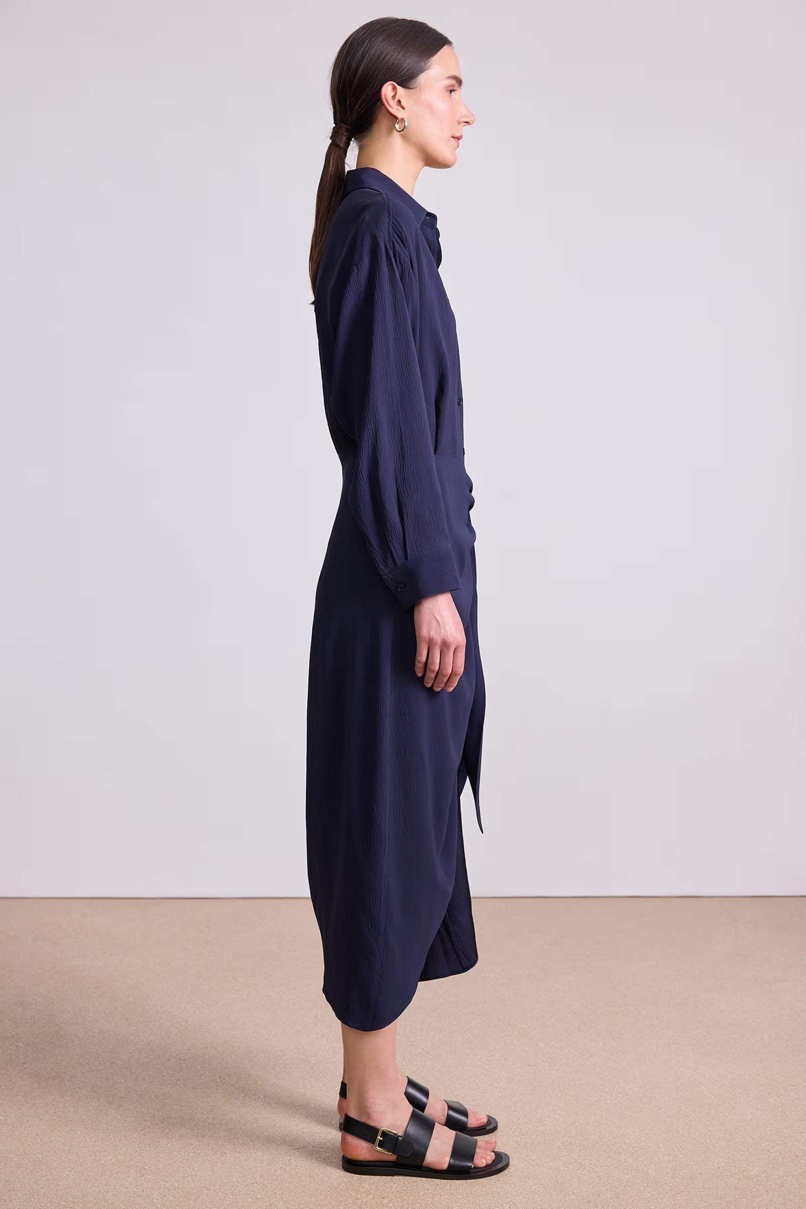 Alessandra Sarong Shirt Dress in Midnight, from Apiece Apart