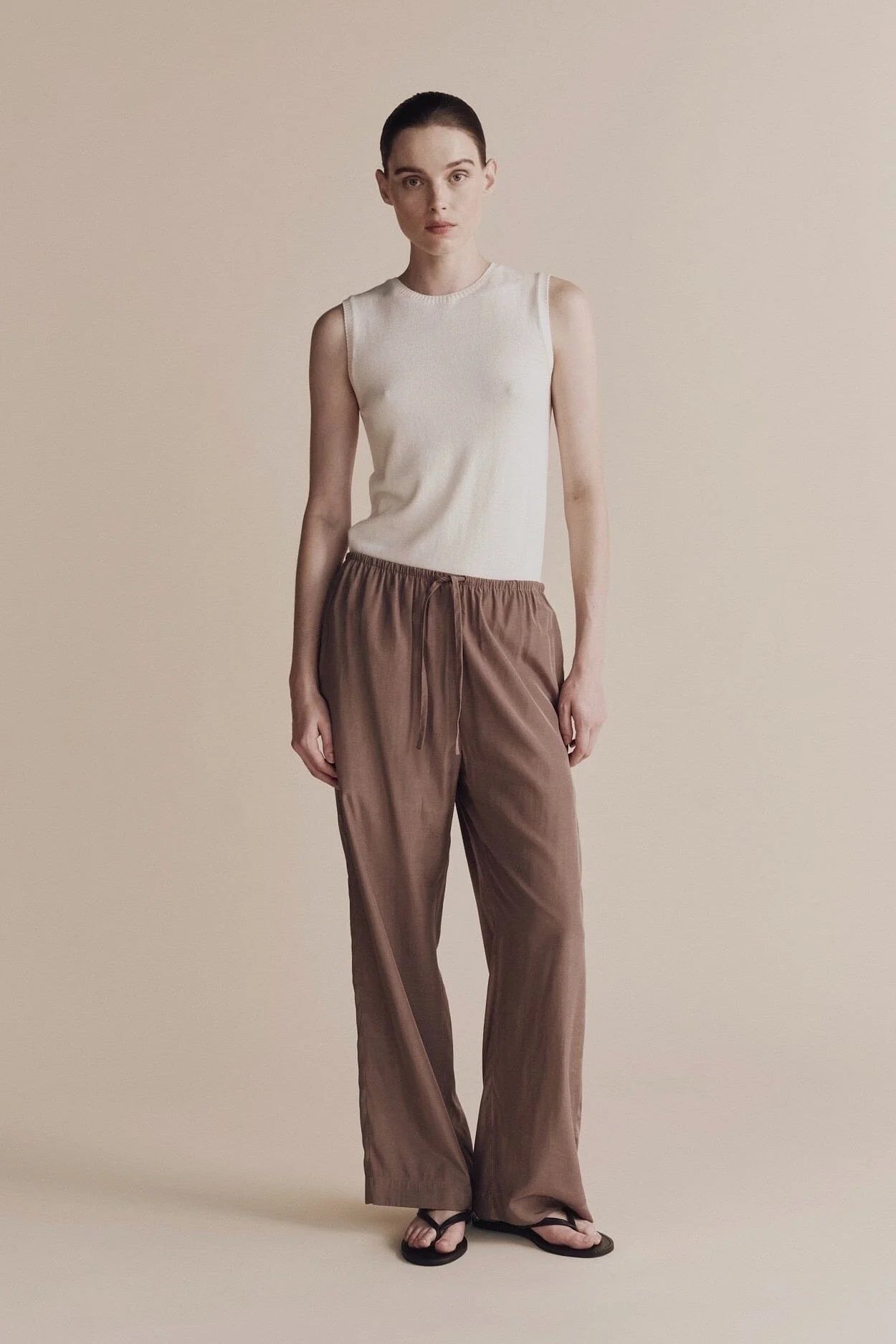 Cotton Blend Sleeveless Knit Top in Ivory, from Mijeong Park