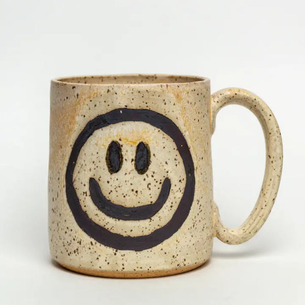 Ceramic Smiley Face Mug in Beige, from White Squirrel Clayworks