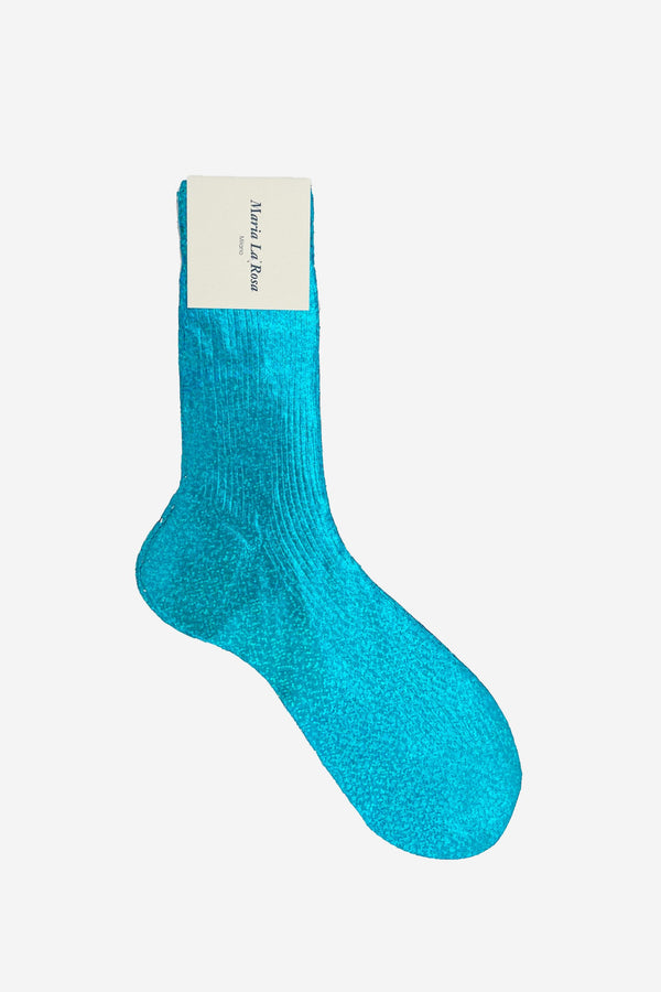 Ribbed Laminated Socks in Sparkling Aqua, from Maria La Rosa