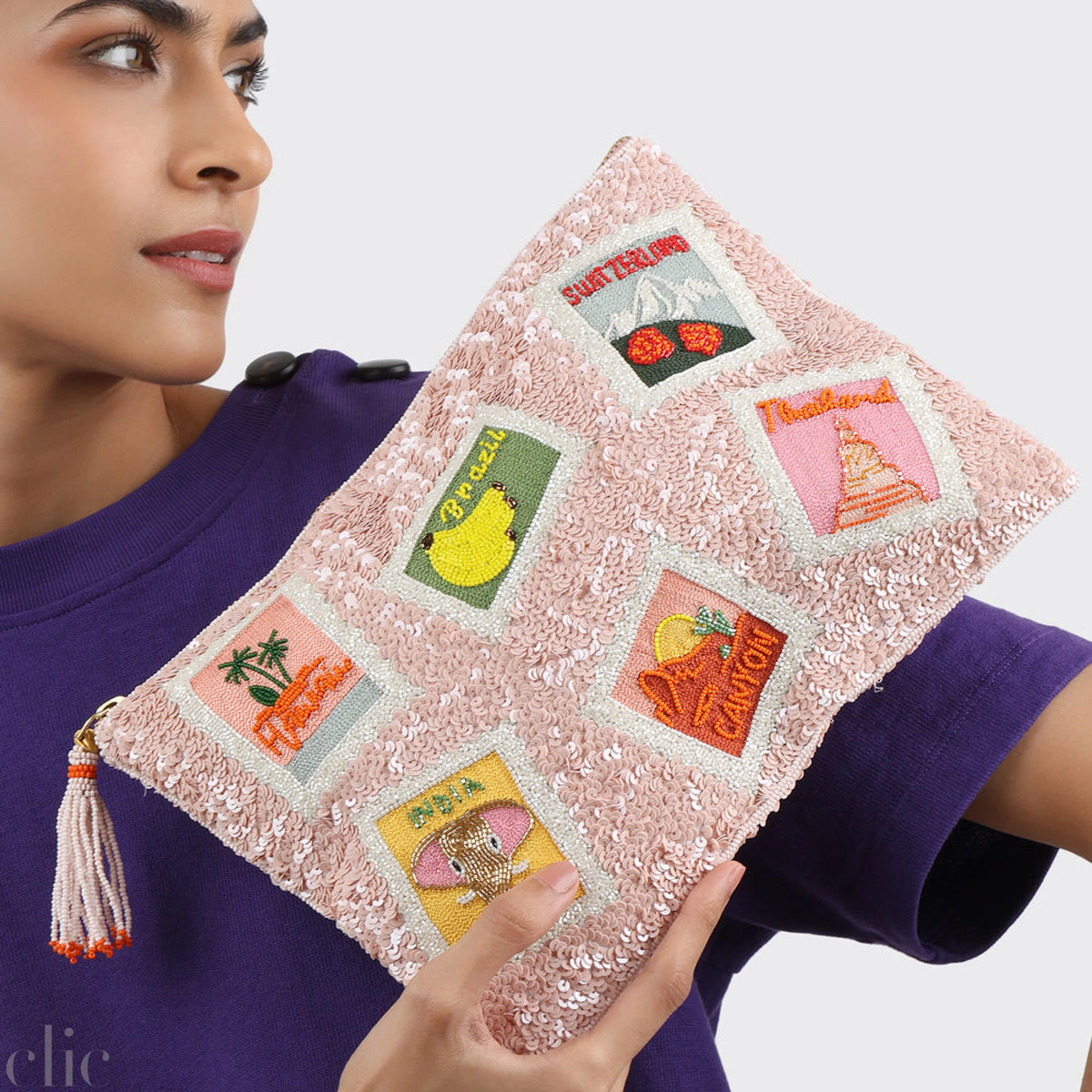 Stamps Sequins Pouch, from Olivia Dar
