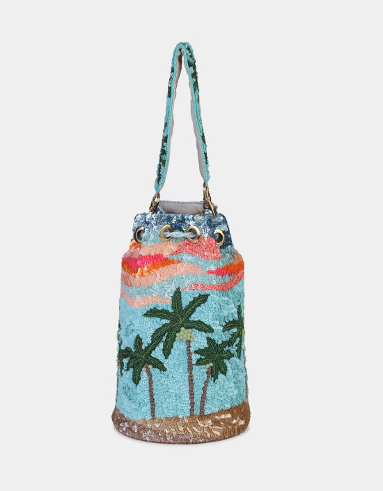 Sequins Palm Tree Bucket Bag, from Olivia Dar