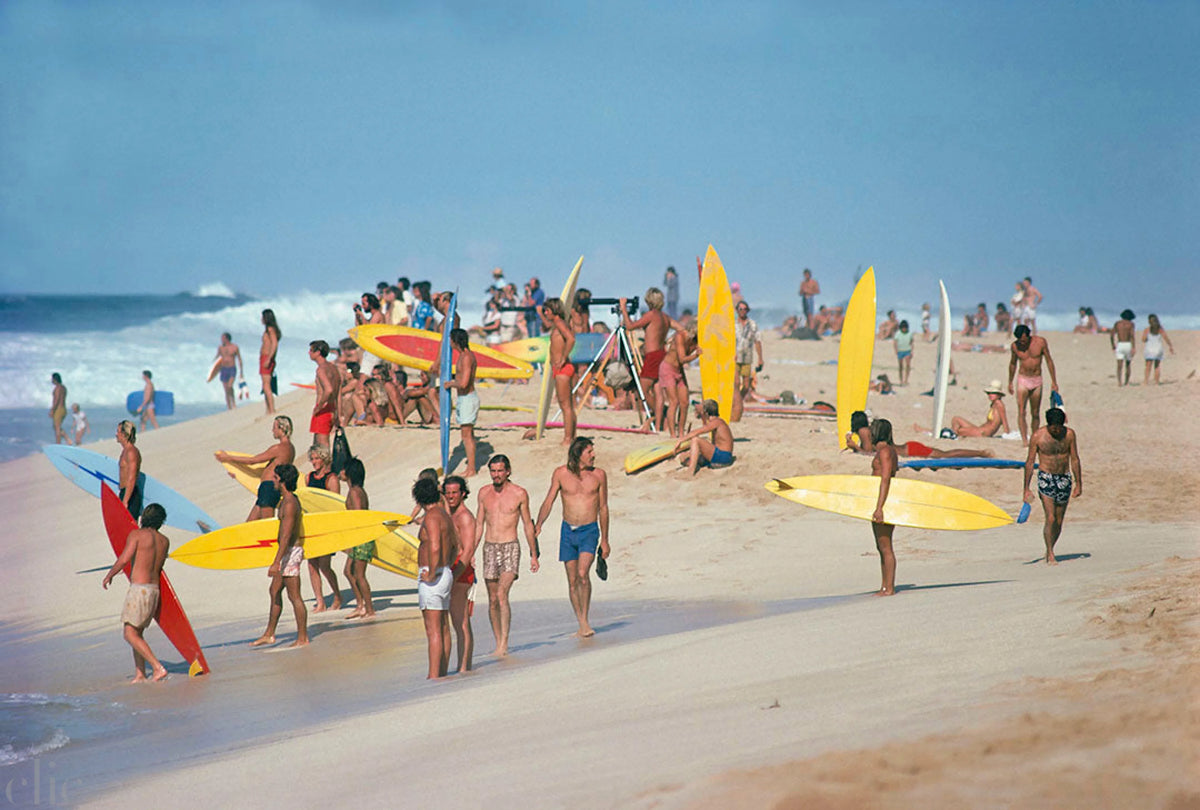 Surfers Gather, Pipeline, Oahu, Hi 1974 by Jeff Divine