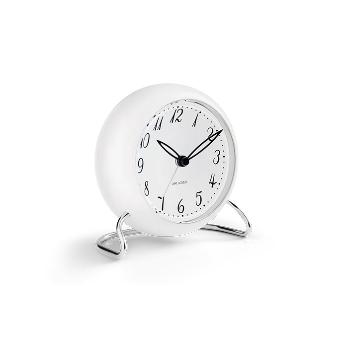 LK Table Clock in White, from Arne Jacobsen