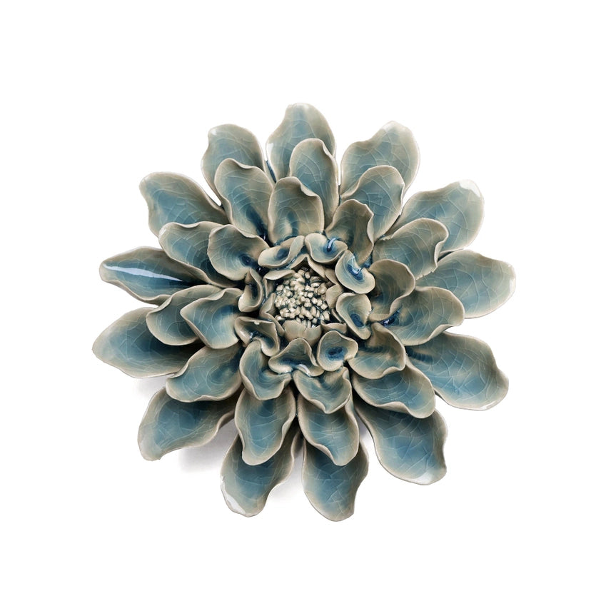 English Garden Ceramic Flower Wall Art in Teal Dahlia, from Chive